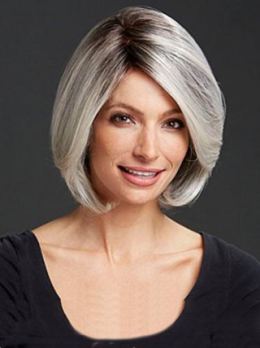 Natural 12 Inches Straight Capless Womens Grey Hair Wigs