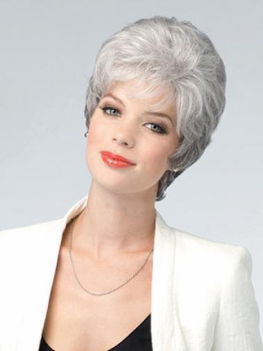 Beautiful Wavy Lace Front Short Grey Human Hair Wigs