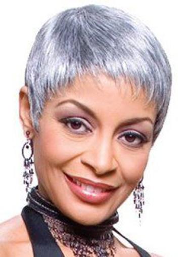 Designed Straight Lace Front Silver Grey Short Wigs