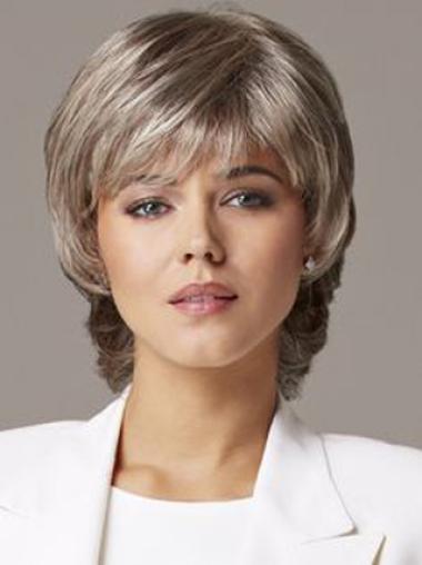 Sleek Wavy Short Lace Front Wigs Grey