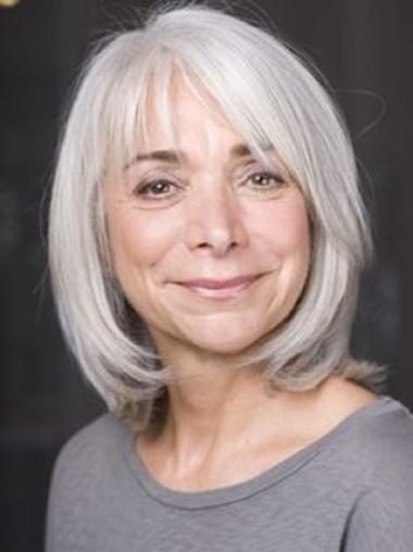 Top Straight Lace Front Chin Length Grey Color Wigs