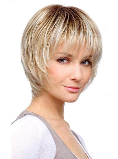 Monofilament Bobs Straight Chin Length Sleek Lace Wigs Blonde