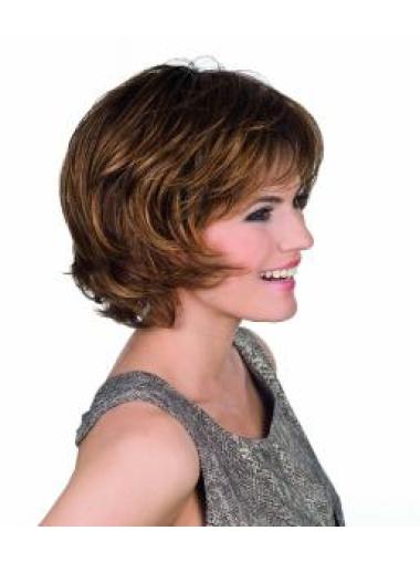 11.5 Inches Capless Brown Chin Length Synthetic Bob Wigs For Sale