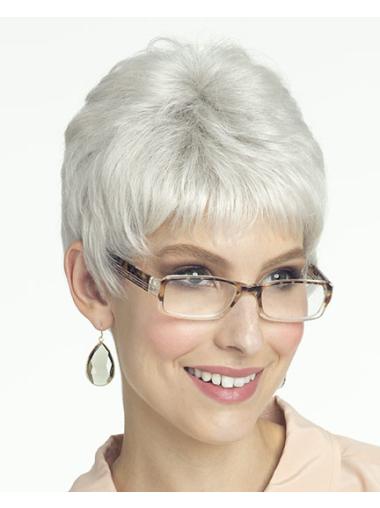 Lace Front Straight Short Synthetic Beautiful Grey Wigs