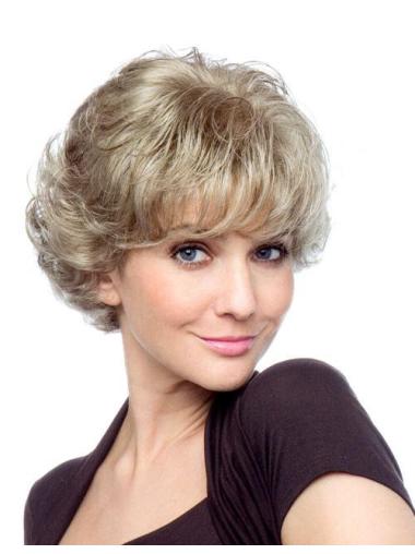 Short Curly Blonde Synthetic Affordable Wig For Elderly Woman