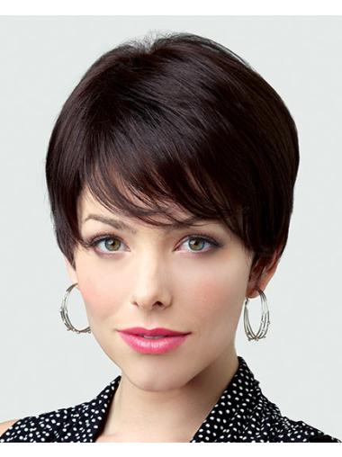 Cropped Brown Synthetic Online Beautiful Hair Wigs For Elderly