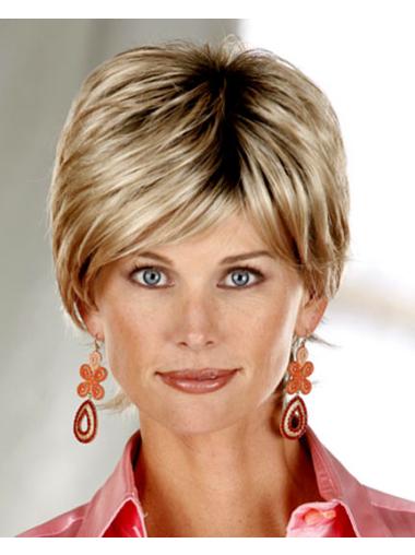 Straight Blonde Synthetic Top Short Wigs For Elderly Women