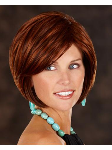 Chin Length Straight Auburn Synthetic Stylish Elderly Ladies Wig