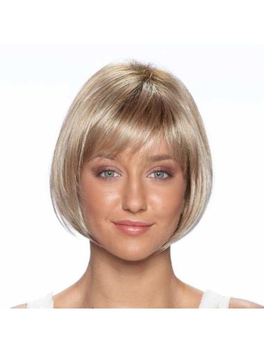 Chin Length Bobs Caplessb Blonde Medium Wig