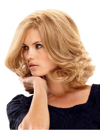 Capless Curly Bobs Blonde Mens Human Hair Wigs