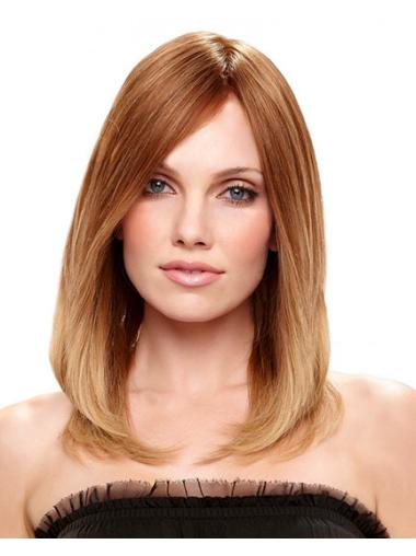 Capless With Bangs Medium Human Hair Wig