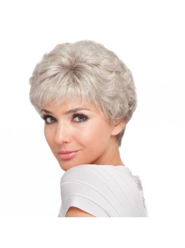 Style Short Capless Synthetic Grey Wigs For Curly Hair