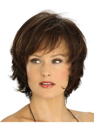 Fashion Chin Length Straight Layered Medium Brown Wig