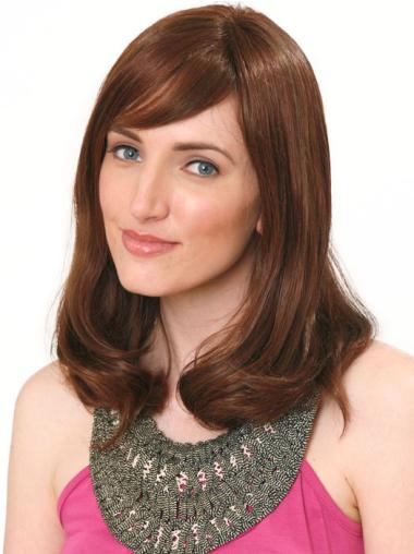 Great Auburn With Bangs Shoulder Length Human Hair Wig Sale