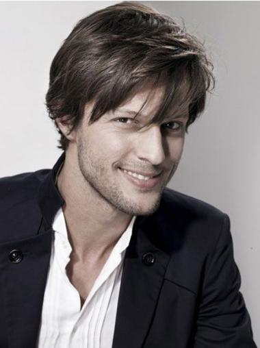 Capless Straight Remy Human Hair 6 Inches Wigs For Men