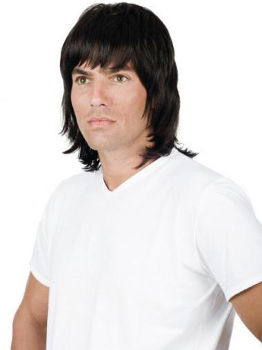 No-Fuss Short Remy Human Hair Black Real Mens Wig