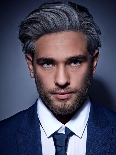 Remy Human Hair Short Grey Straight Wigs For Men Short Hair