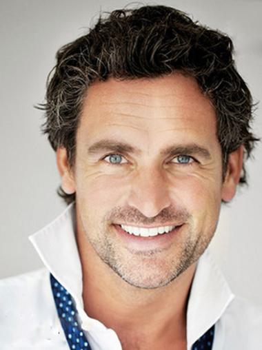 6 Inches Remy Human Hair Short Grey Straight Real Mens Wig