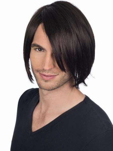 8 Inches Black Full Lace Short Wig For Men Real Hair