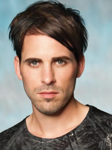 Brown Full Lace Short Remy Human Wigs For Men Short Hair