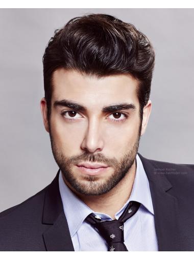 Black 100% Hand-Tied Short Wig For Men Real Hair