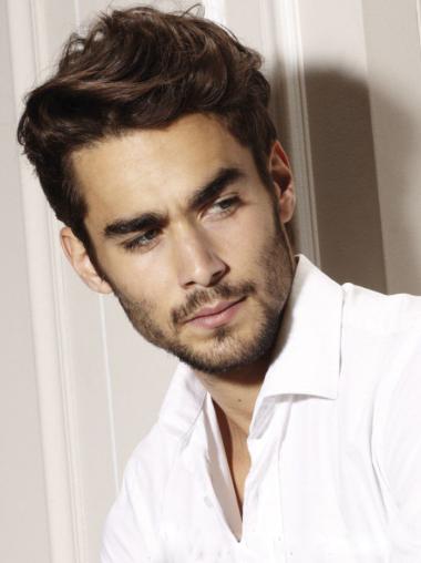 8 Inches Brown Capless Short Real Mens Wig