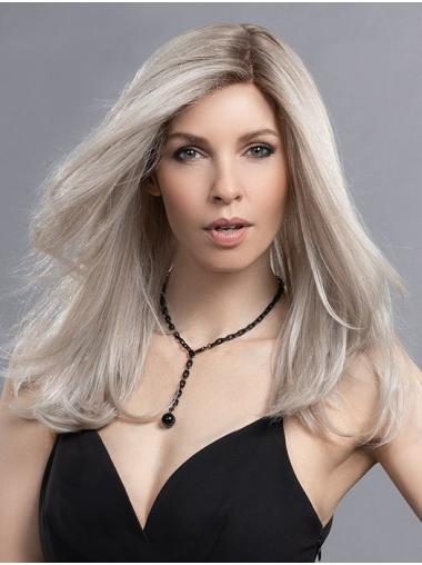 Human Hair Wig Layered Lace Front Platinum Blonde Long Wigs