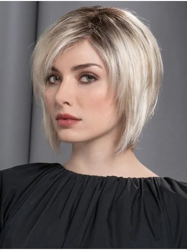 Bob Wig Platinum Blonde Monofilament Straight 10" Bobs Wigs