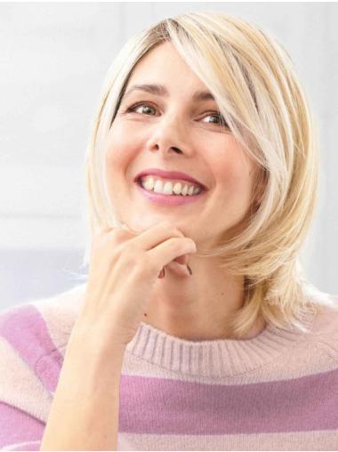 Straight Hair Wigs Blonde 100% Hand-tied 12" With Bangs Wigs