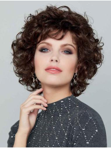 Brown Curly Wig Capless Chin Length Synthetic Wigs