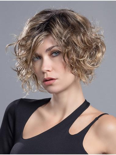 Curly Blonde Wigs Monofilament Bobs Chin Length Wigs