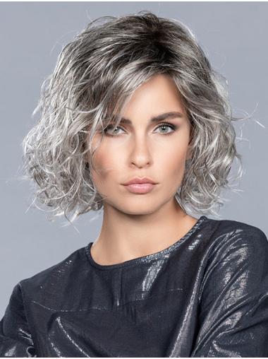 Grey Curly Wig Monofilament Layered Shoulder Length Wigs