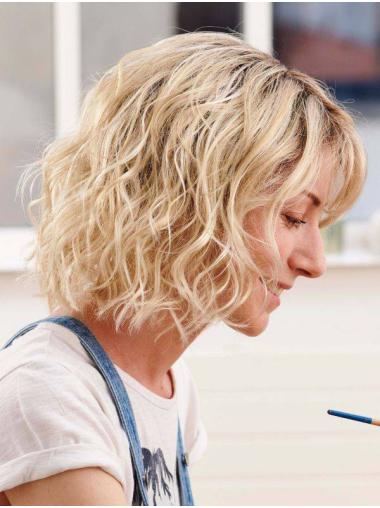 Women Wig Wavy Bobs Blonde Monofilament Wigs