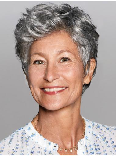 Party Wigs Wavy Grey Salt And Pepper 100% Hand-Tied Wigs