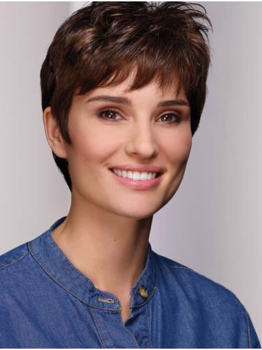 Short Brown Wig 6" Synthetic Straight Boycuts Wigs