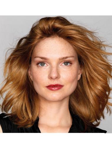 Natural Hair Medium Wigs Wavy Shoulder Length Auburn With Bangs Wigs