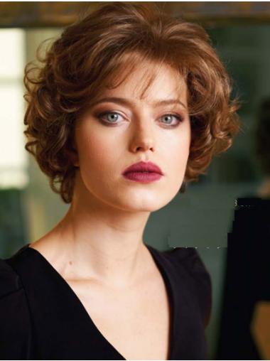 Real Hair Wigs Boycuts Wavy 8" Brown Wigs