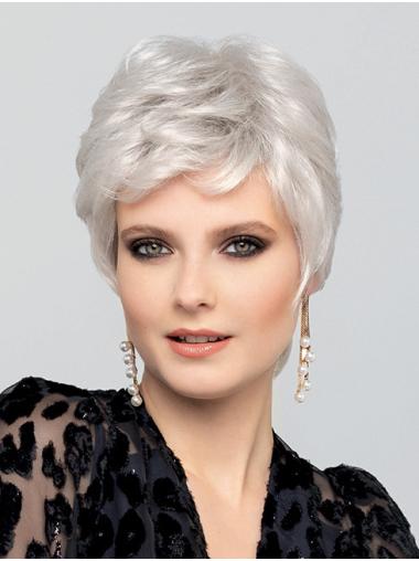 Synthetic White Sassy Wavy Boycuts 100% Hand-tied Short Wigs
