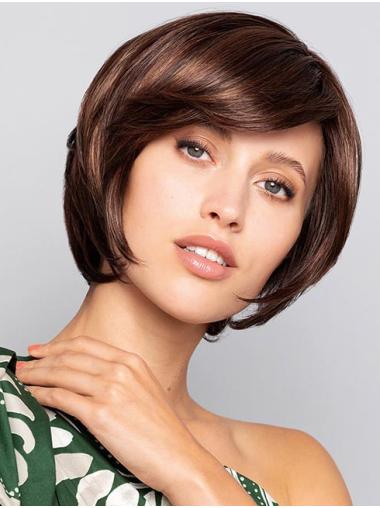 Natural Straight Layered Monofilament Brown Synthetic Medium Wig