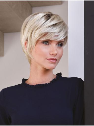 Blonde Monofilament Straight Synthetic Soft Boycuts Short Hair Wigs