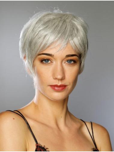 Great Short Straight 100% Hand-tied Synthetic Boycuts Grey Wigs