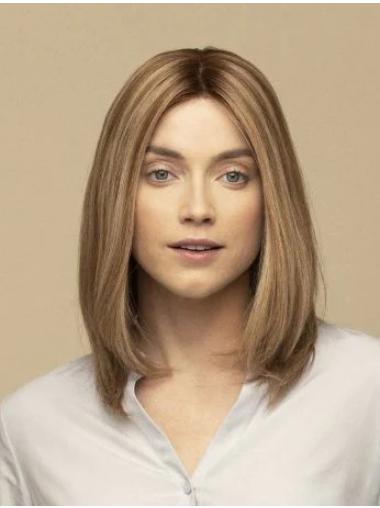 Without Bangs Shoulder Length Straight Fashion Blonde 100% Hand-tied Human Hair Wigs