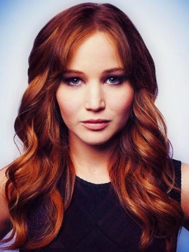 Capless Copper Long Style Jennifer Lawrence Ramy Human Hair Wigs