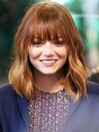 Copper Wavy Comfortable Emma Stone Remy Hair Lace Wigs