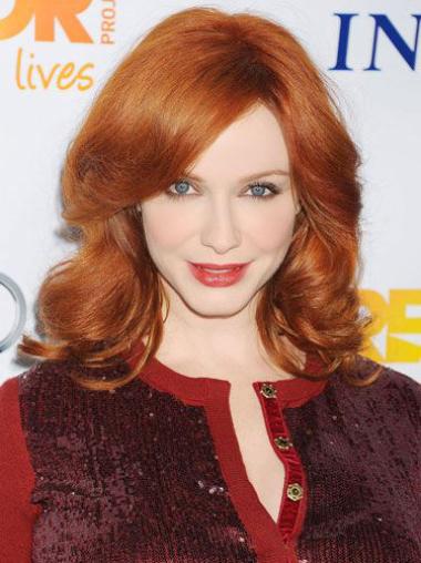 Top Human Hair Wig 2018 Copper Wavy 16" Sleek Drew Barrymore