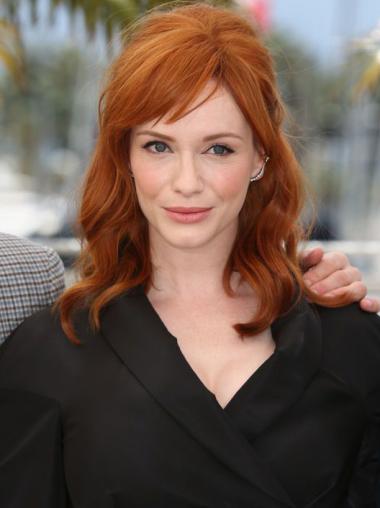 Wigs Human Hair Women Lace Front Copper Wavy 16" Natural Christina Hendricks