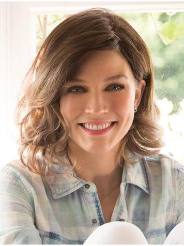 Brown Shoulder Length Best Curly Monofilament Wigs