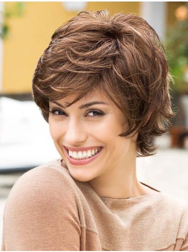 Monofilament 6 Inches Hairstyles Short Wavy Synthetic Brown Wigs