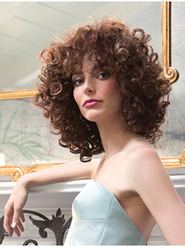 Brown Shoulder Length Sassy Curly Hair Monofilament Wig