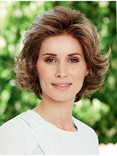 Top 100% Hand-Tied 8 Inches Chin Length Wavy Brown Classic Hair Wigs